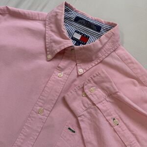 VINTAGE Tommy Hilfiger Pink Button Down Shirt LARGE Mens Long Sleeve 100% Cotton
